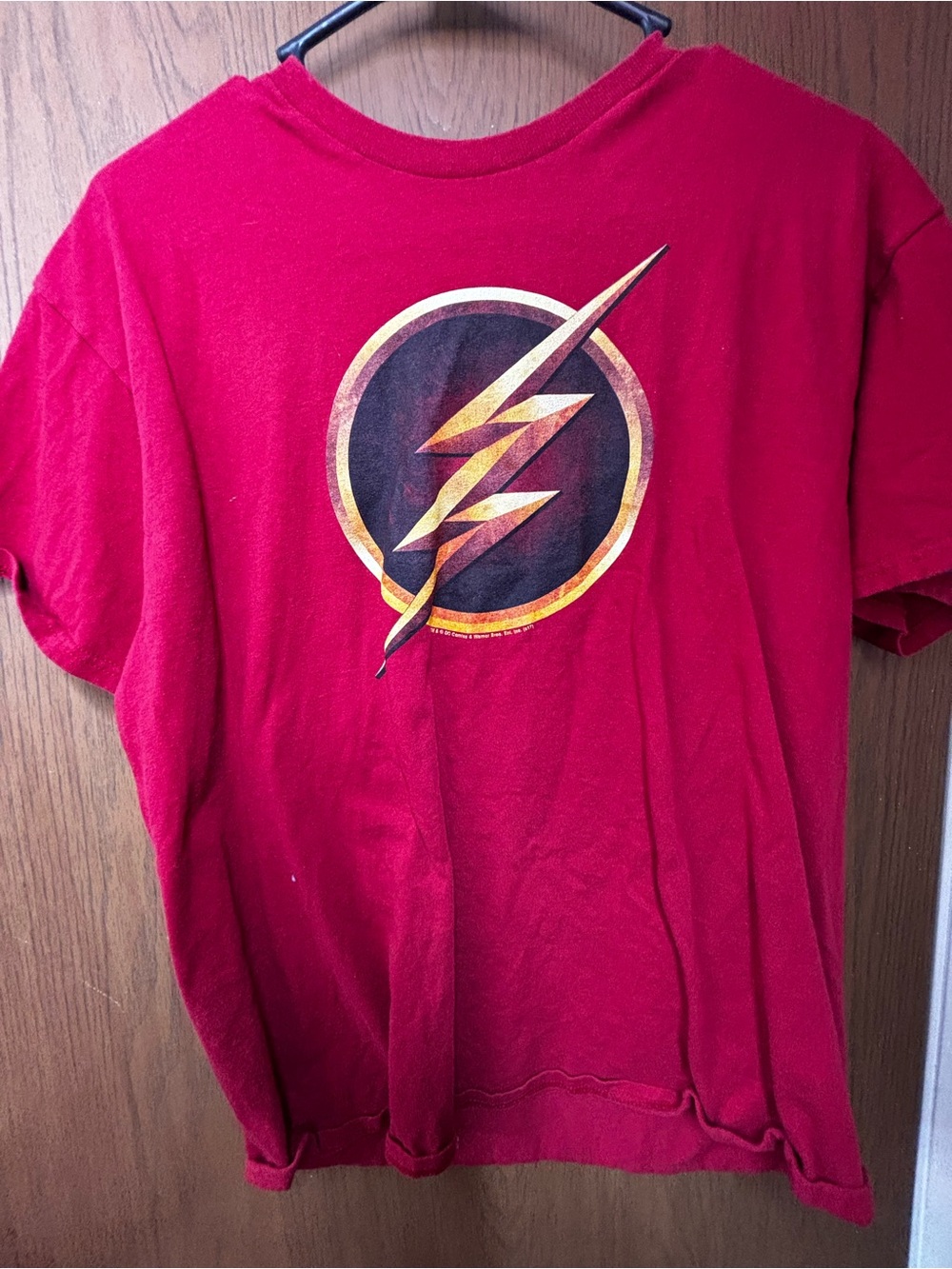 DC Comics Red Short Sleeve Tee with Gold & Black Flash Emblem